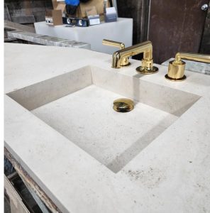 Bathroom, Limestone Vanity With Integrated Sink